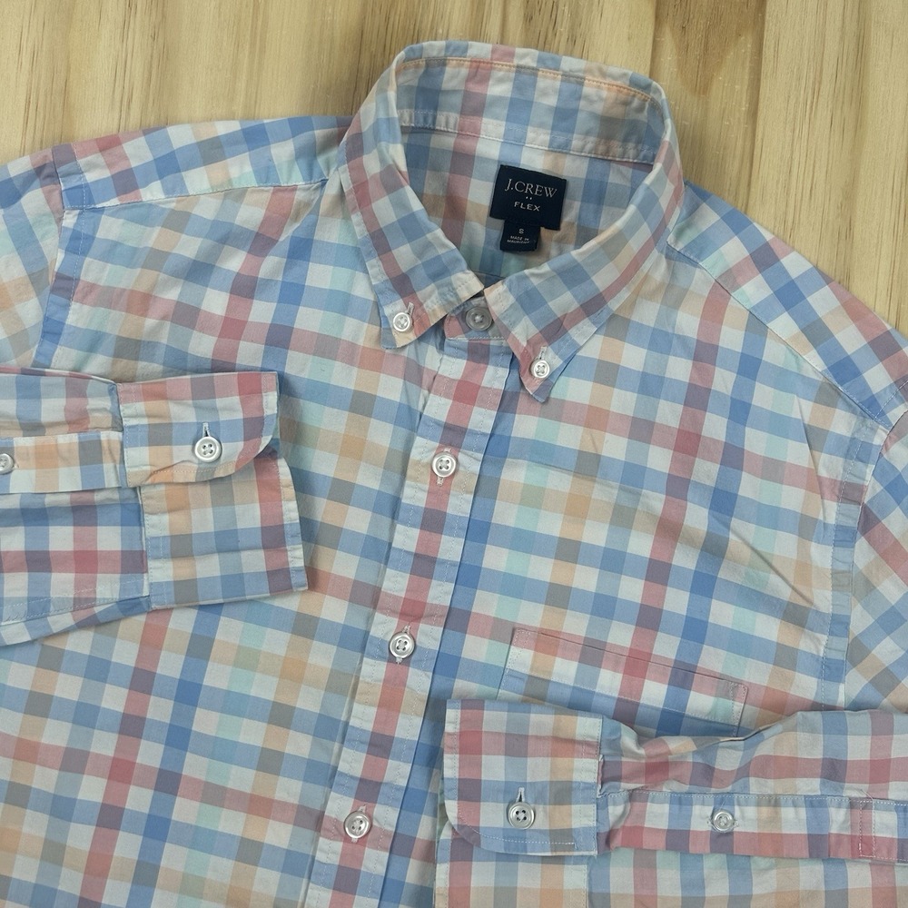 J.Crew Flex Men's Plaid Button Shirt Small Long Sleeve Pastel Cotton Blend